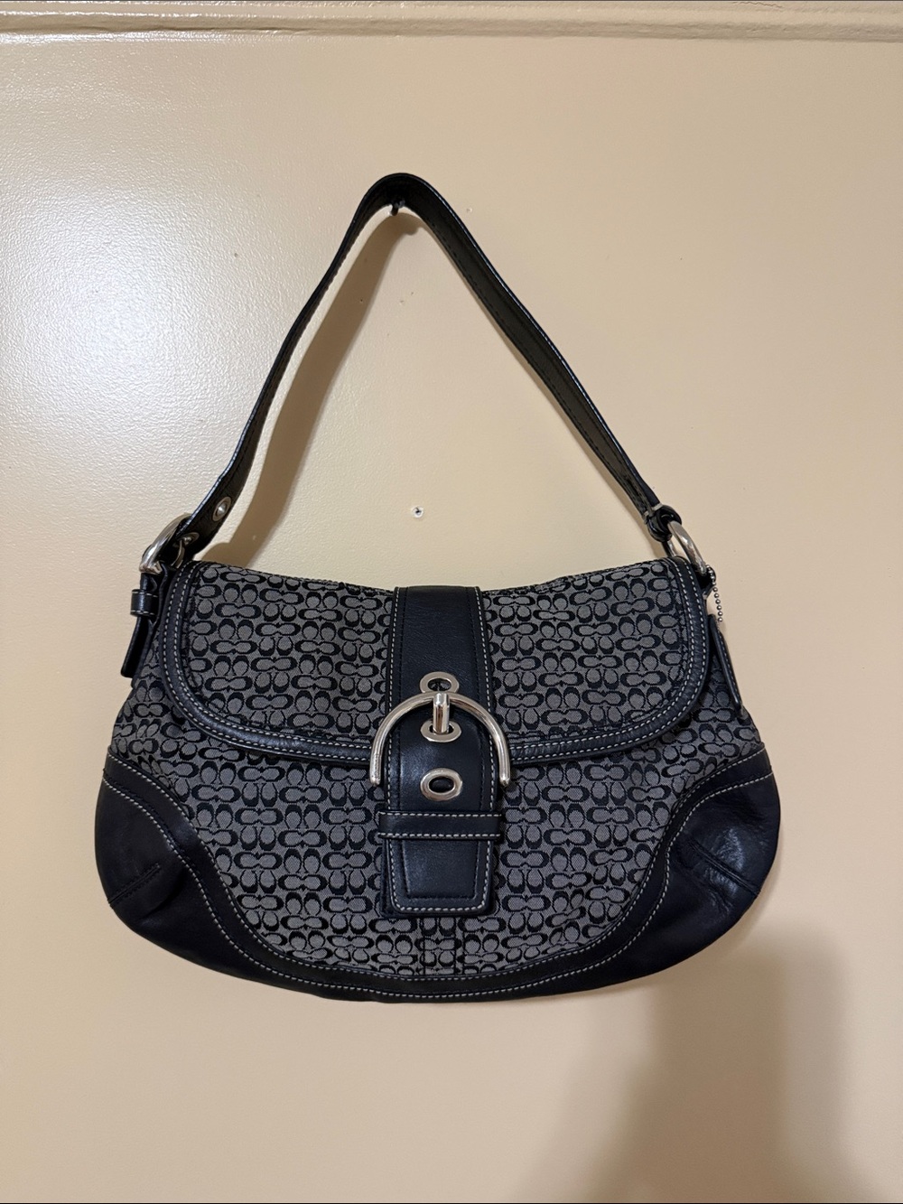 Coach Black and Gray Signature Shoulder Bag